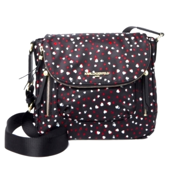 New, Karl Lagerfeld Paris Cara Messenger heart print women's